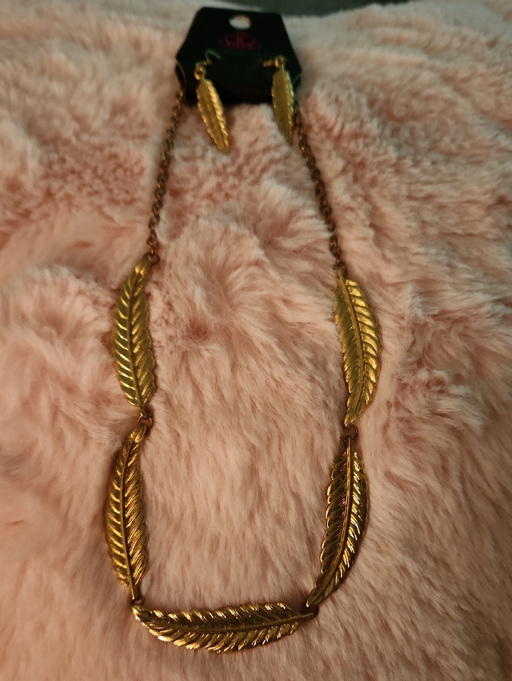 paparazzi Gold Feather Link Necklace with Earrings